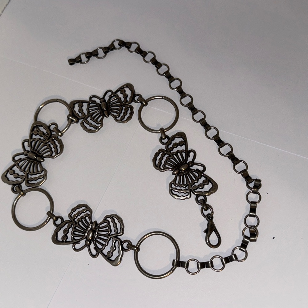 35 1/2" long Silver tone Butterfly Chain Belt
